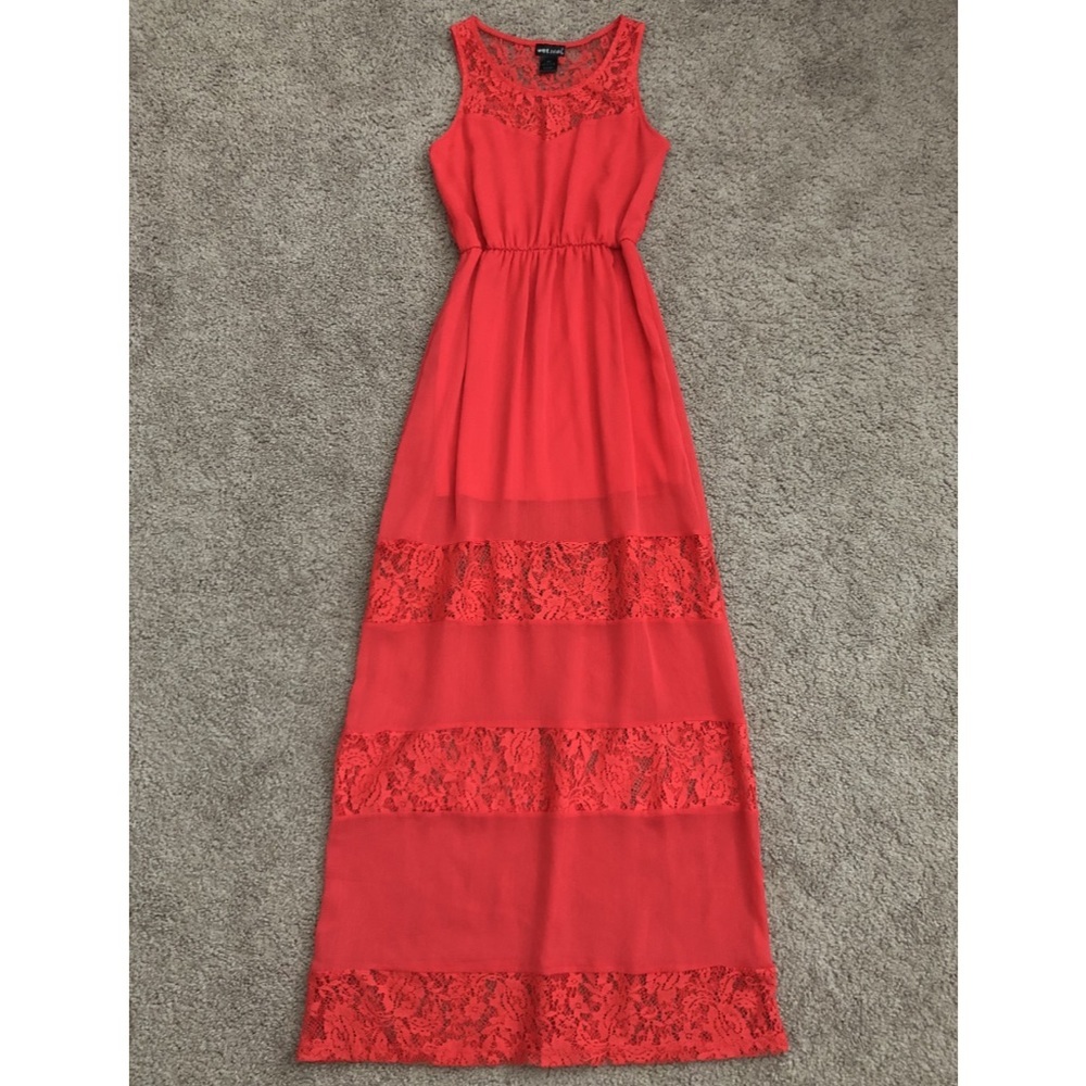 Wet Seal Red Orange Chiffon Maxi Dress Womens XS